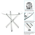 thumbnail image 3 of IVV 35" Round Glass Dining Table, Modern Circle Kitchen Table w/ Clear Tempered Glass Top and 3 Silver Chrome Legs, Small Compact Dinner Table for Apartment or Small Spaces, 3 of 10
