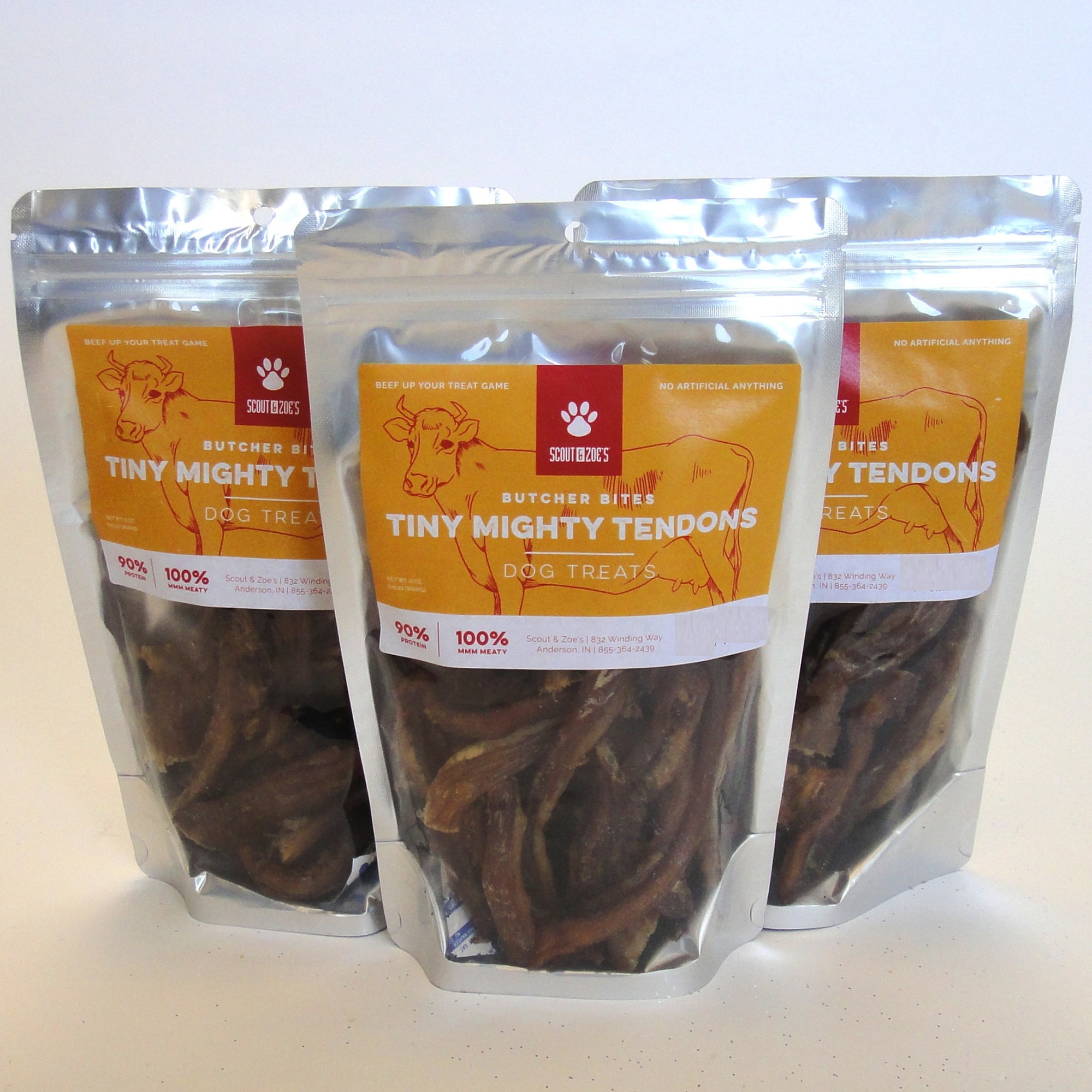 Scout & Zoe's: Beef Tiny Mighty Tendons - 3 Packs, 2oz Bags - Dog Treats, Single Ingredient, Small Breeds & Puppies, Pet Stick Chews, Butcher Bites