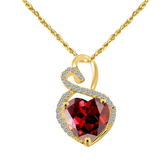 Mauli Jewels Engagement Necklace for Women 3.85 Carat Diamond And Heart Shape Gemstone Yellow Gold Pendant 4 prongs 14K With 18'' Rope Chain|Silver Chain