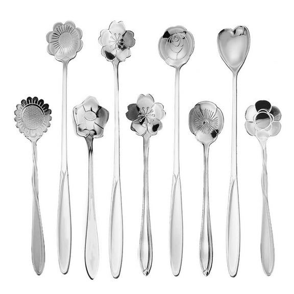 YDNGF Spoon, Flower Spoon Set 8Pcs Stainless Teaspoon Rainbow Color for Coffee Tea Mixing Sugar Ice Stir Bar Spoons 8 Diffient Pattern Colorful Mini Cutlery Set Kitchen Tool Gif