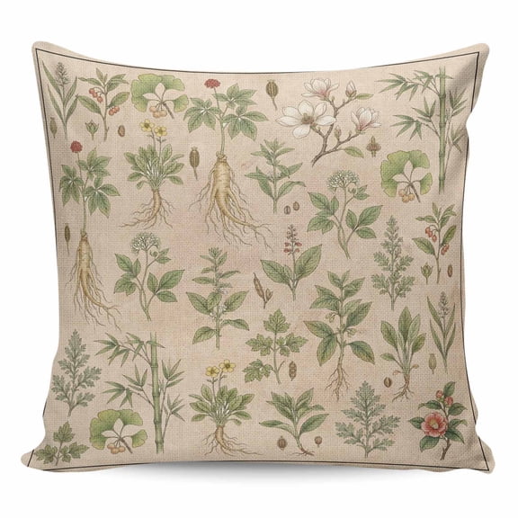 Vintage Botanical Pillow Covers 26x26 Inch Decorative Throw Pillow Cover, Country Herbs Leaves Plants Flowers Brown Sofa Pillowcases Accent Cushion Case Home Decor Bedroom Living Room