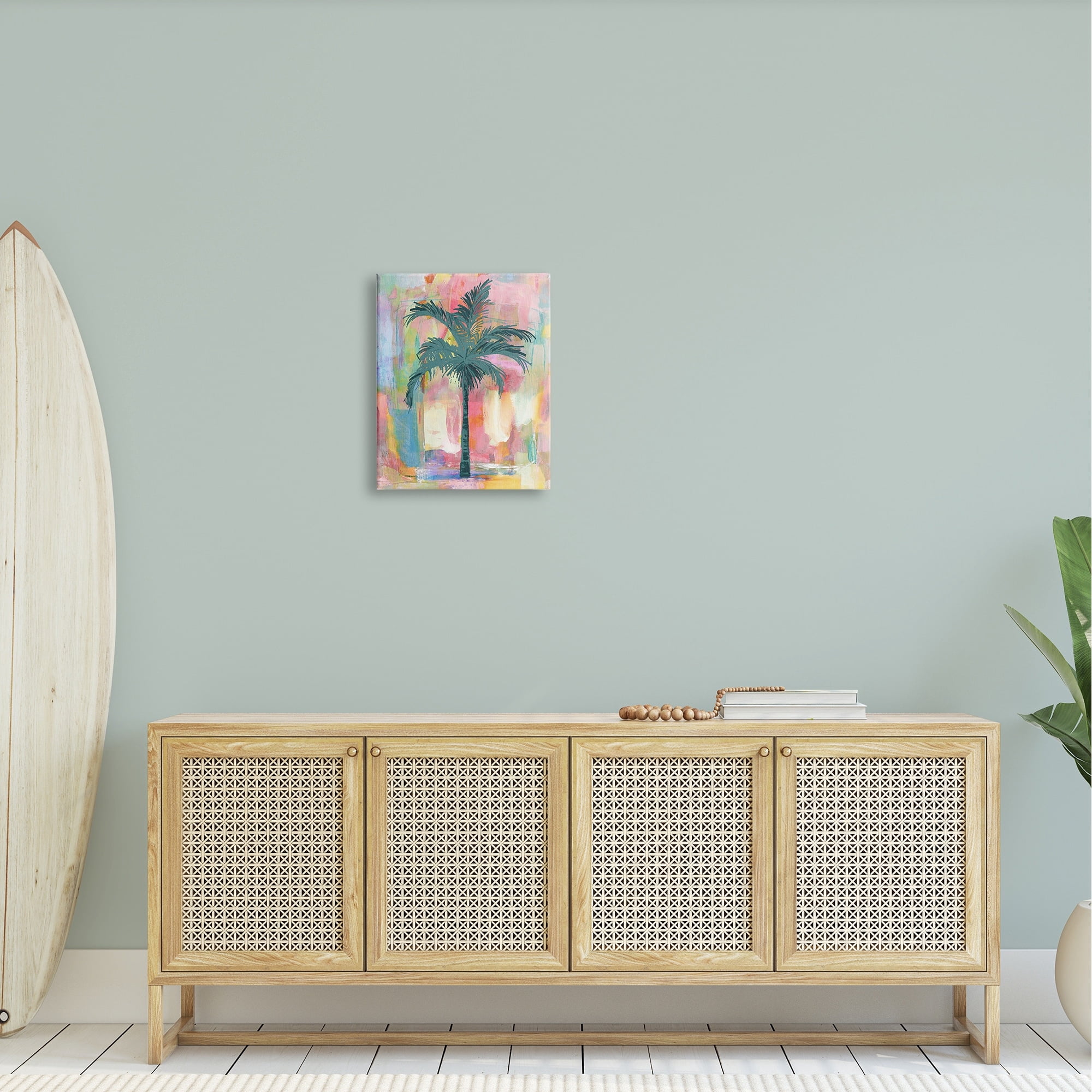 Stupell Industries Tropical Palm Tree Abstract Pink Yellow Collage Canvas Wall Art, 16 x 20, Design by Kristen Dew