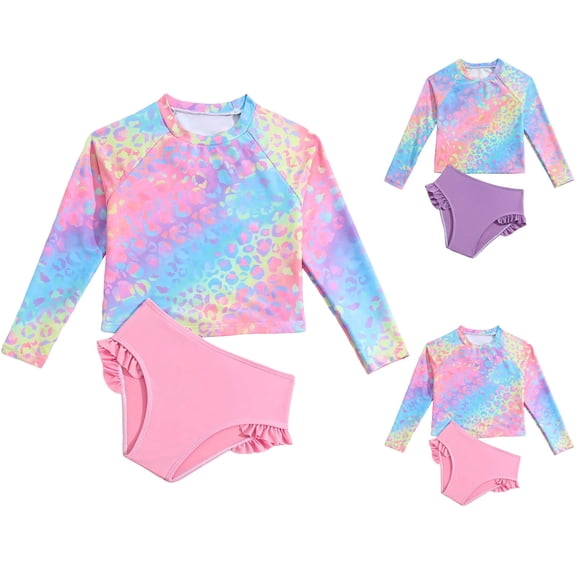 Ulanda Toddler Swimsuit Girl 3 Piece Rash Guard Bathing Suit Cute Little Girls Long Sleeve Quick Dry Swimwear 1-6 Years (Pink, 6Y)