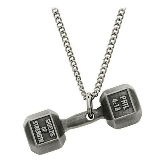 Women's Antique Finish Dumbbell Necklace-Phil.4:13 by Shields of Strength