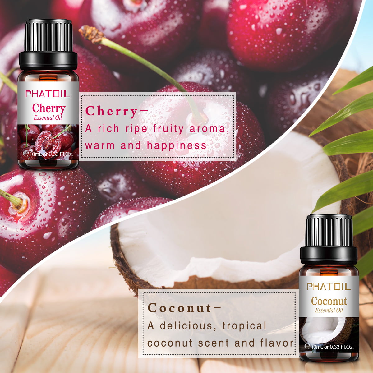 PHATOIL 0.33fl.oz Cherry Essential Oils for Aromatherapy, Diffuser, Yoga,  Skin Care, DIY Candle and Soap Making - 10ml