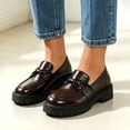 thumbnail image 4 of Viluyesy Womens Loafers Chunky Platform Bow Slip On Round Toe Comfortable Non Slip Casual Walking Work Shoes Brown Size 6.5, 4 of 7