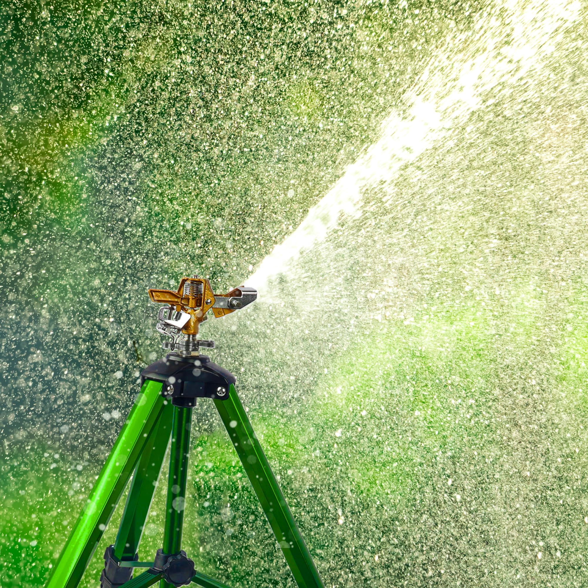 Impact Sprinkler On Tripod Base  Sprinklers With Head 360 Degree Large Area Irrigation Extension Flip Locks Heavy Duty 3/4" Connector For Lawn Yard Garden
