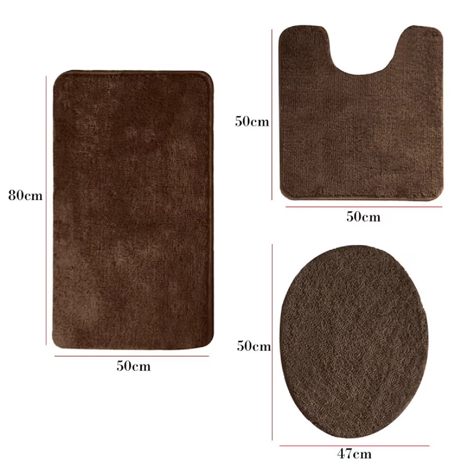 Eurhowing Bath Rug Set 3-Piece, Microfiber Non-Slip Absorbent Bathroom Mat Set, Ultra Soft Bath Mat with U-Shaped Contour Rug & Toilet Lid, Coffee