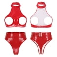 thumbnail image 3 of Conjunto de lencería Sexy para mujer, ropa interior sin entrepierna, cuello Halter, espalda descubierta, busto abierto, Tops cortos con Tanga de cintura alta, 3 of 5
