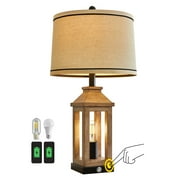 Oneach 3 Way Dimmable Table Lamp with USB A+C Ports for Bedroom Living Room 23.75 Vintage Farmhouse Nightstand Bedside Lamps Resin (2 Bulbs Included)