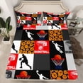 thumbnail image 2 of Homewish Basketball Gamer Twin Sheet Sets,Ball Sport Twin Fitted Sheet,Geometric Checkered Striped Flat Sheet For Boys Kids,Luxury Bedroom Decor,3-Piece, 2 of 7