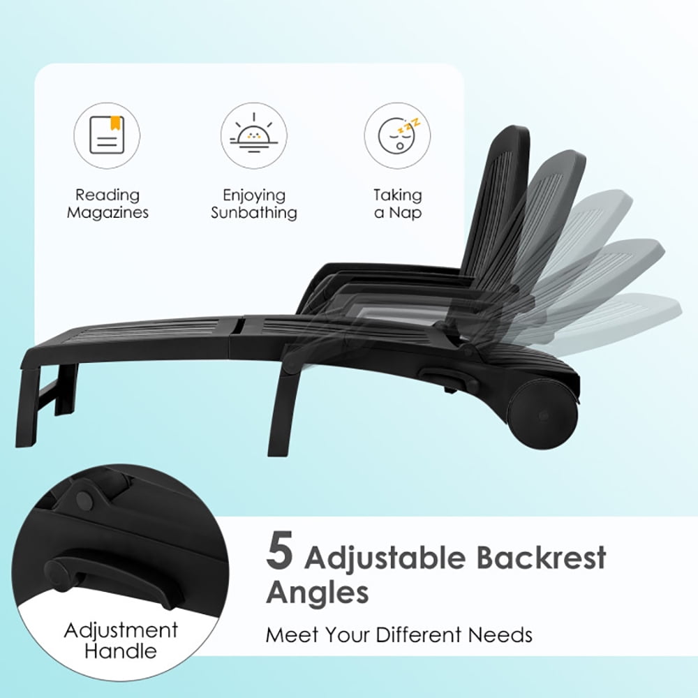 Aimee Lii Adjustable Patio Sun Lounger with Weather Resistant Wheels, Patio Loungers, Black Aimee Lii Adjustable Patio Sun Lounger with Weather Resistant Wheels, Patio Loungers, Black