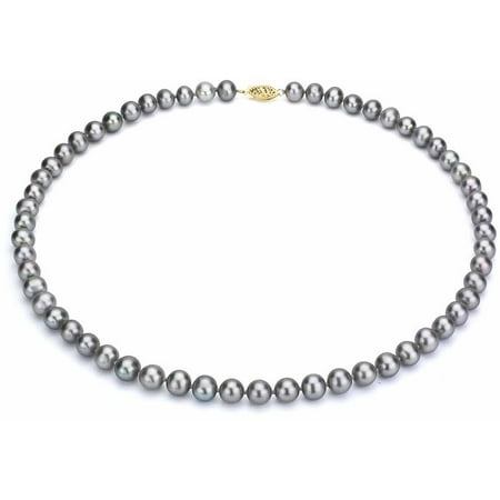 Ultra-Luster 7-8mm Grey Genuine Cultured Freshwater Pearl 18 Necklace and 14kt Yellow Gold Filigree Clasp
