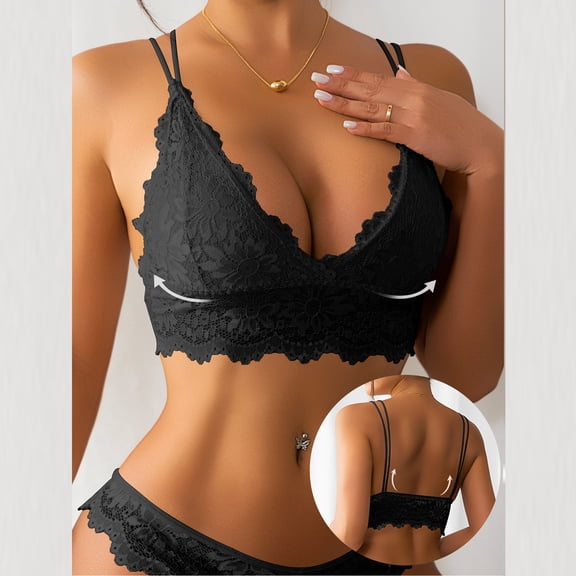 Blmnix Women Bras Sexy Bra Push Up Lace Bra Bra Bralette Spaghetti Straps Black Comfortable Bras for Women
