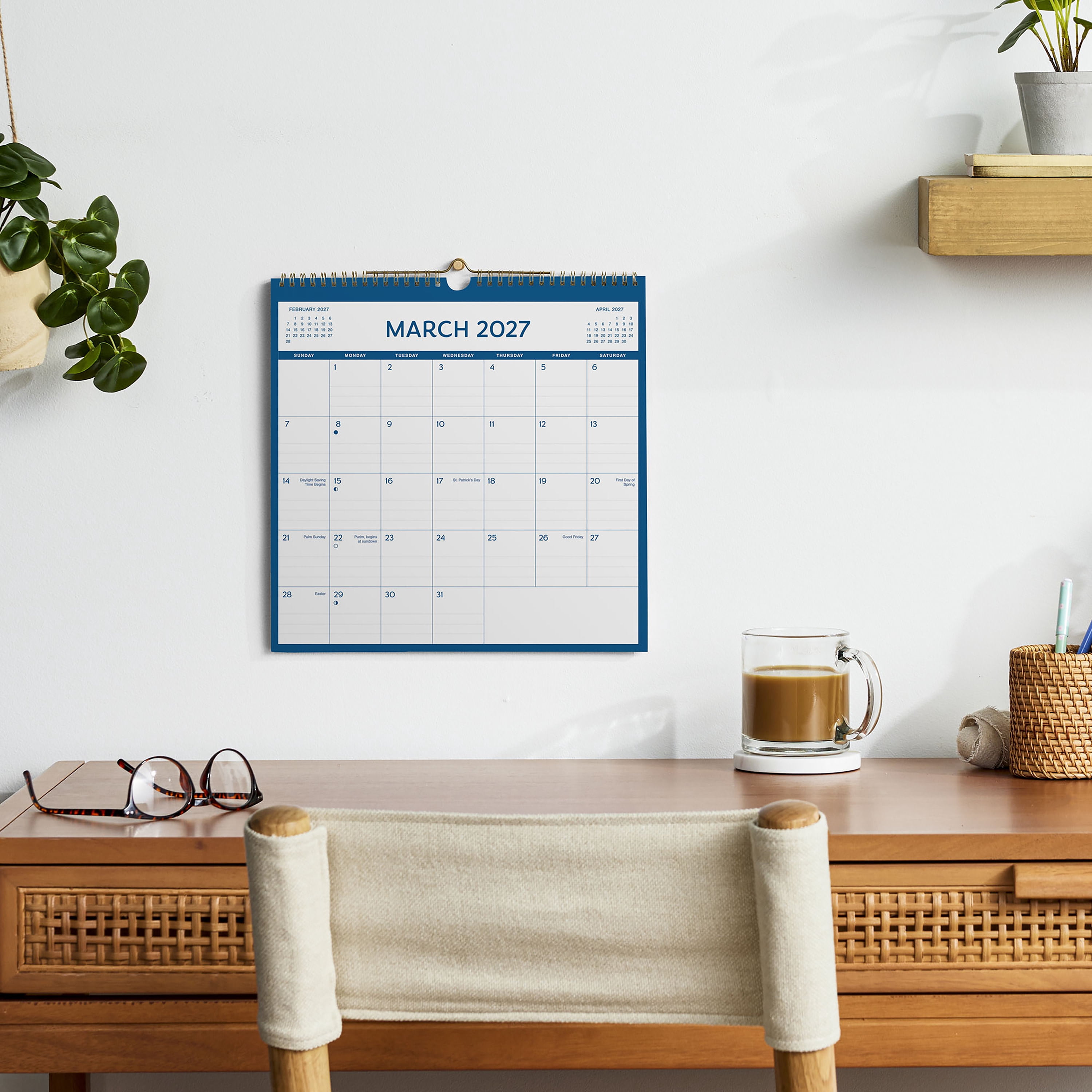 2027 Pen+Gear Spiral Blue Calendar 12x12 January-December Gridded