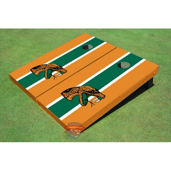 Florida Agricultural & Mechanical University Green And Orange Matching Long Stripe Custom Cornhole Board