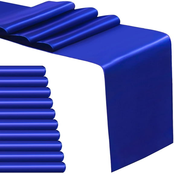 10 Pack Royal Blue Satin Table Runner 12 x 108 Inch Long Table Runners for Wedding Birthday Parties Banquets Graduations Engagements