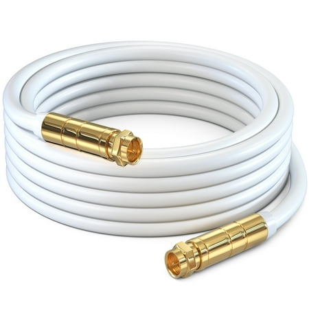 RG6 COAXIAL Cable - Quad Shielded 12ft White Non-Oxygen Copper Cable Wire for TV Internet & More - Flexible Coax Cable Cord