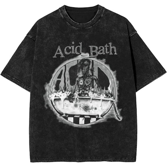 ACID Music BATH Retro Shirt Short Sleeve Vintage Wash T Shirt Funny Graphic Mens Womens Tee Tops