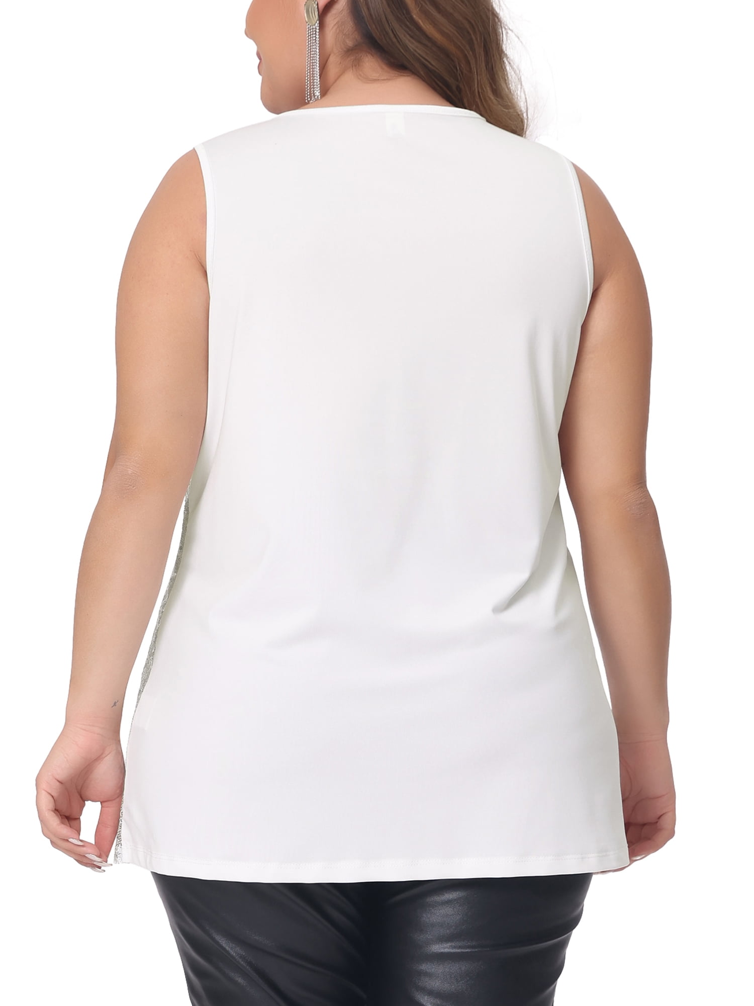 DARING DIVA Women's Plus Sleeveless Sparkle Sequin V Neck Tank Top 2X Silver