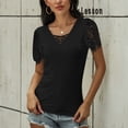 thumbnail image 2 of safuny Women's Trendy Lace Crochet Tops Clearance Solid Tops Short Sleeve Tees V Neck Shirts Swiss Dot Vintage Clothing 2024 Fashion Summer Black S, 2 of 6