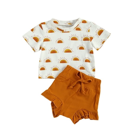 

One opening Baby Girls Clothes Set Sun Print Short Sleeve Tops and Shorts