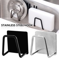 Fyrome 2 Pack Kitchen Stainless Steel Adhesive Sponge Holder Dishcloth Brush Storage Holder Sink Caddy, Rust Proof Waterproof, Black