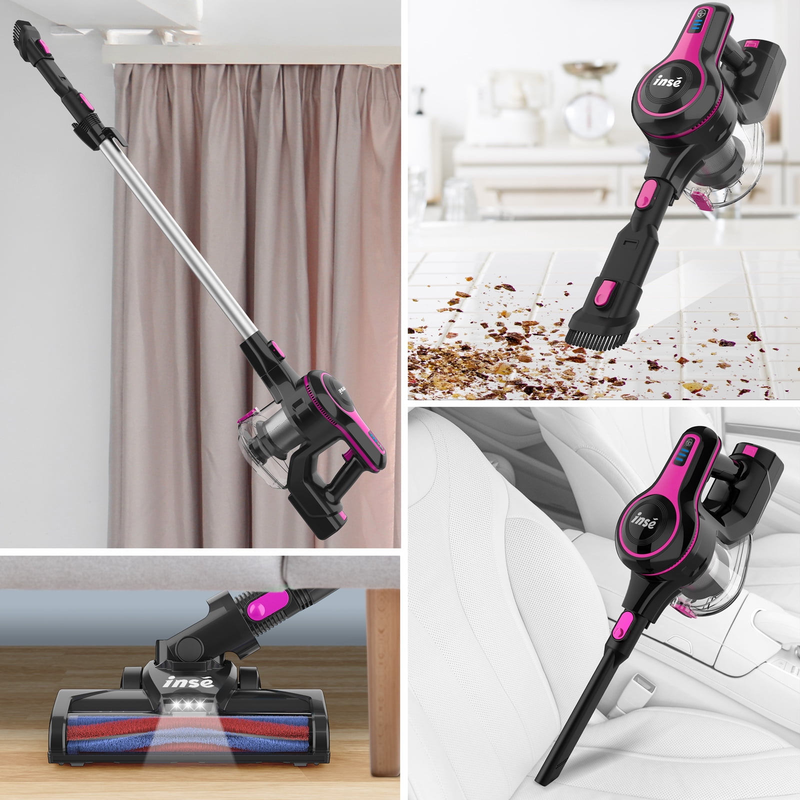 INSE Cordless Vacuum Cleaner, 6 in 1 Powerful Suction Lightweight Stick Vacuum with 2200mAh Rechargeable Battery, Up to 45min Runtime, for Carpet Hardwood Floor Car Pet Hair - 2