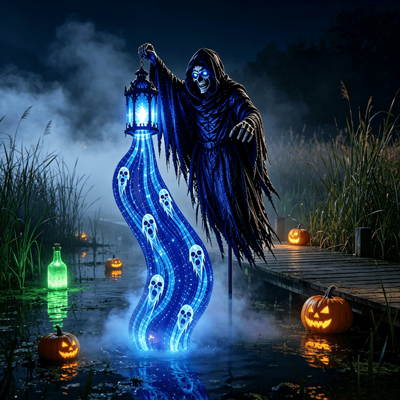 Halloween Outdoor Decoration - 31.5“ Halloween Soul Harvester Animated Garden Light, Spooky Animated Light Show Decor for Front Yard Haunted Display