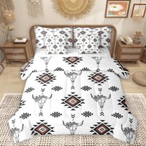 Homewish Bull Skull 7-Piece Bedding Comforter Set,Rustic Farmhouse Cabin King Bedding Sets,White Brown Bed Sheets For Boys Kids,Ultra Soft Home Decor Reversible