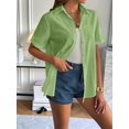 thumbnail image 3 of Women'S Cotton Button Rolled Hem Short Sleeve Shirt Summer Casual V Neck Beach Cotton Top Yellow & Green XXL, 3 of 6