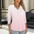 thumbnail image 7 of THDHVS Womens Tops Long Sleeve,Shirts for Women,Ladies' Fashion Solid-color Gradient Base T-shirt 3/4 Length Three-quarter Sleeve V-neck Top/shirt Pink XL, 7 of 7