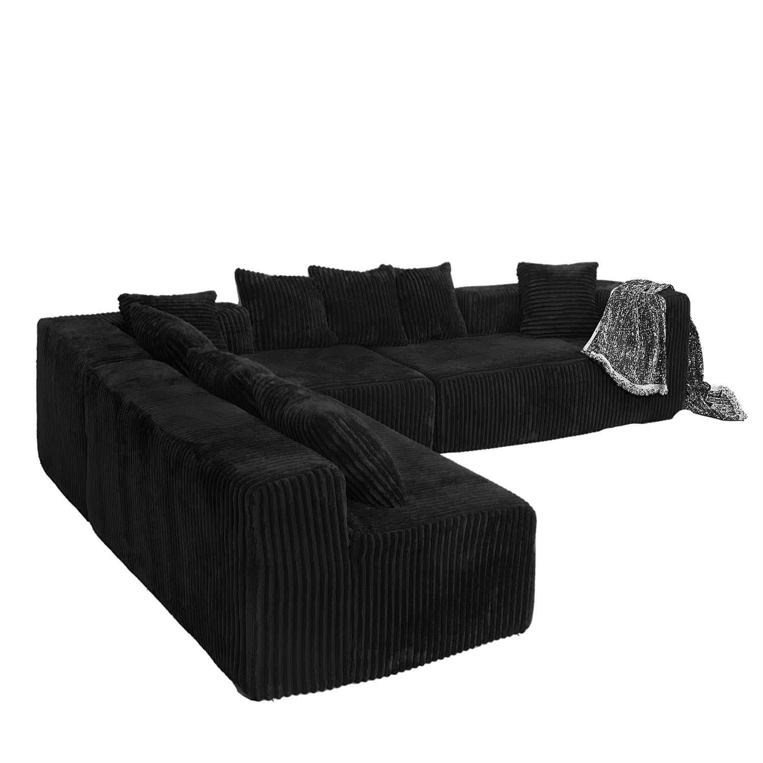 Demi Bonn 130" Modular U-Shaped Sectional Sofa, 4-Seater Chaise Lounge Couch with Reversible Corduroy Fabric for Living Room, Bedroom, Black