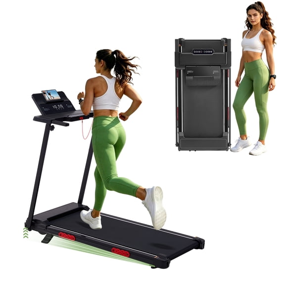 SUOUER Portable Folding Treadmill for Home, 3.5HP Compact Electric Treadmill with Handrails, for Home and Small Apartments, Speed 0.6-10 mph, 400 lbs Weight Capacity