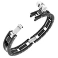 thumbnail image 3 of Stainless Steel Black Silver-Tone Mesh Handcuff Men's Bracelet, 3 of 4