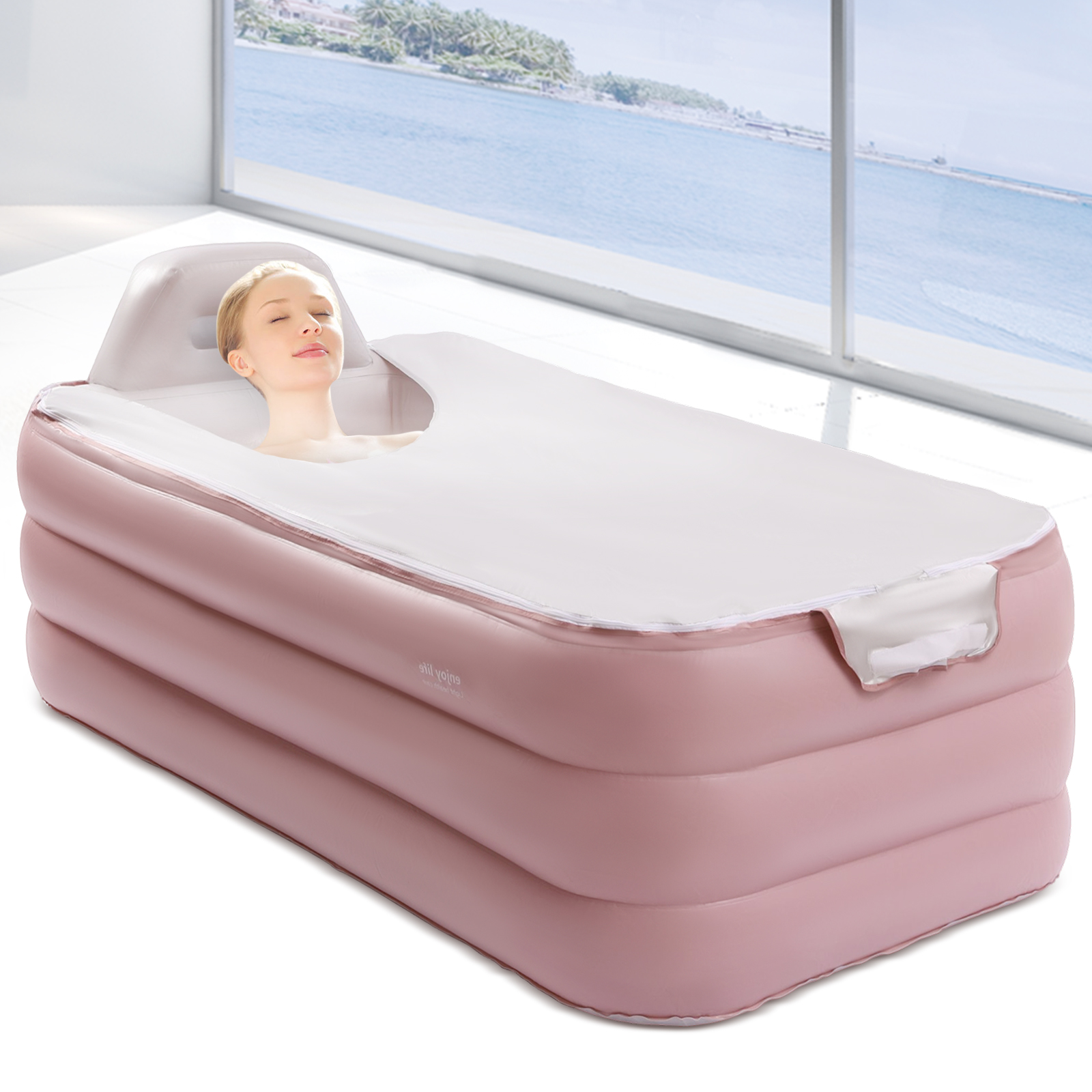 Loyalheartdy 62.99" Inflatable Bathtub PVC Foldable Portable Adult Spa
