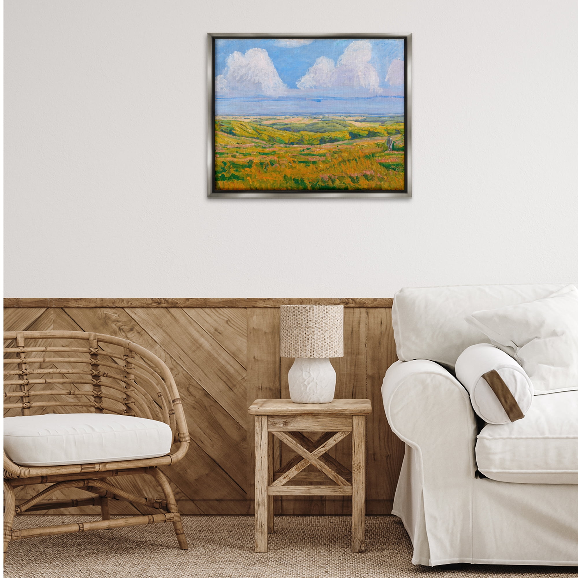 Stupell Industries Clouds over Classic Country Landscape & Nature Painting Gray Floater Framed Canvas Art Print Wall Art, 31 x 25