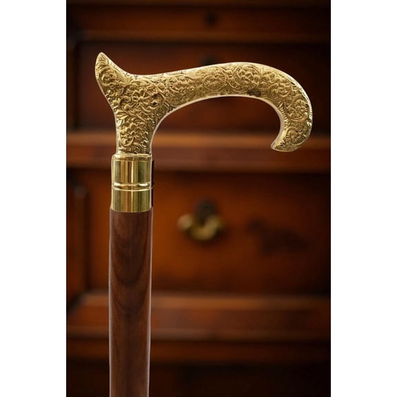 Global Antiques Brass Walking Stick Vintage Designer Victorian Wooden Cane Antique Style Folding 38'' for Men & Women