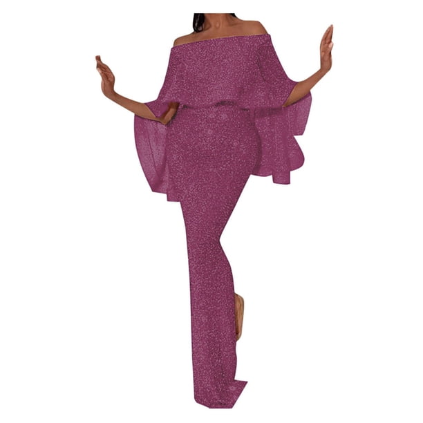Gibobby Vestidos largos de fiesta Mujeres sexy un hombro vestidos delgado elegante damas vestido de fiesta(Morado,CH)