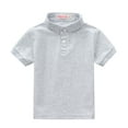thumbnail image 4 of UAYOTSE Little Boy's Tee Shirts Solid Color Short Sleeves Polo Shirt School Uniform Top Comfort Child Clothing Tops,4-5 Years Light Gray, 4 of 9