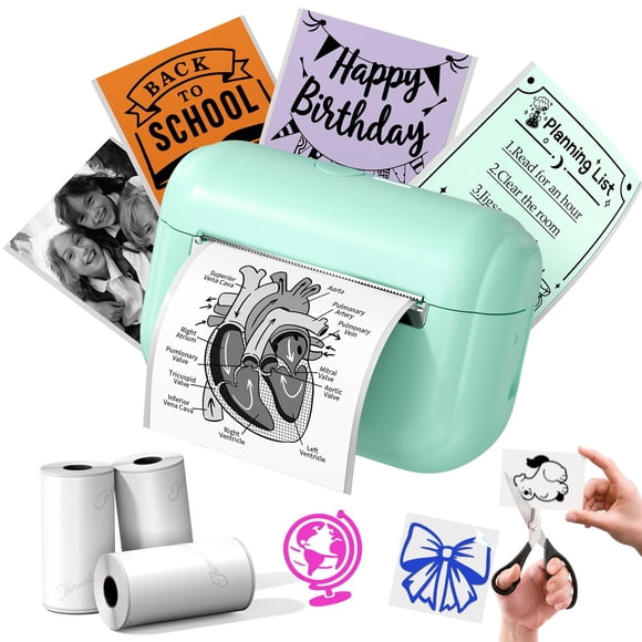 Memoking Mini Printer - Portable Sticker Printer Q02E, Pocket Thermal Inkless Sticker Maker Bluetooth Print Pod Small Receipt Printer for Study Note,Diagrams, Scrapbook, Journal, Gift, DIY