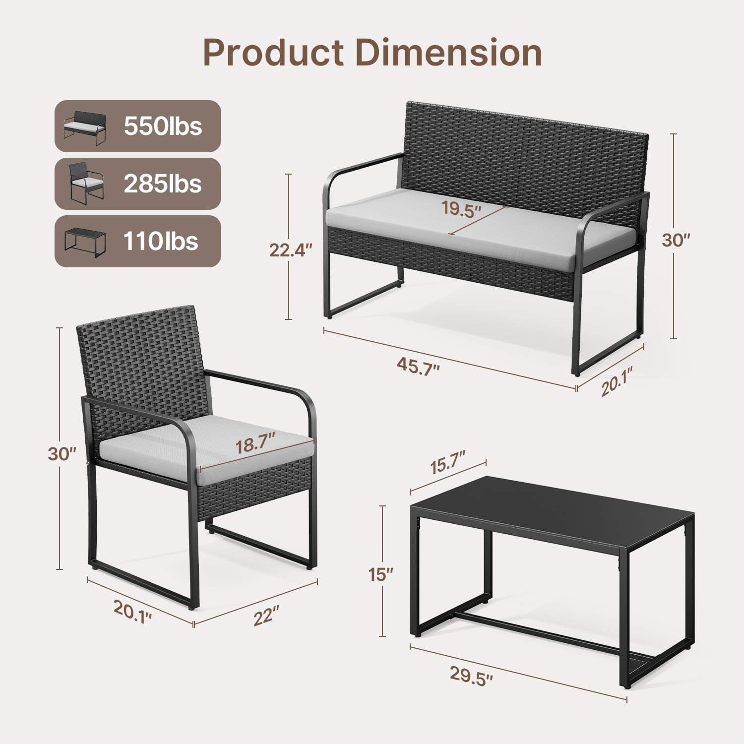 Patio Furniture Set for 4, Outdoor Bistro Set with Textilene Rocking Chairs, Loveseat and Glass Table for Backyard Porch, White