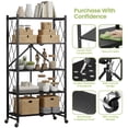 thumbnail image 3 of 5 Tier Foldable Storage Shelves with Wheels, Large Capacity Shelving Unit, Freestanding Metal Wire Shelf Rack, No Assembly Organizer Rack for Garage Kitchen, Basement, Pantry(Black), 3 of 8