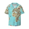 thumbnail image 2 of Lsque World Travel Line Icons Map print Men's Cuban Collar Short Sleeve Shirt Summer Beachwear Casual Button Down Fashionable Vacation Leisure Shirt-Medium, 2 of 7