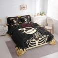 thumbnail image 2 of Homewish Vintage Sugar Skull Girl Full Size Bedding Sets for Women, Romantic Rose Gothic Full Size Bed in a Bag, Black Reversible, 7 Pieces, 2 of 7