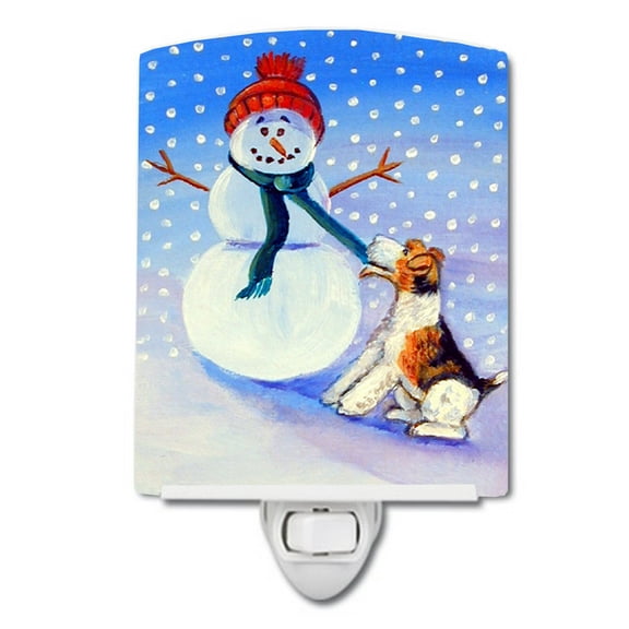 Caroline's Treasures 7156CNL Snowman with Fox Terrier Ceramic Night Light, 6x4x3", multicolor