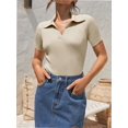 thumbnail image 2 of Womens V Neck T Shirts Short Sleeve Slim Fit POLO Tops Solid Color Trendy Summer Basic Tee T-Shirts, 2 of 6