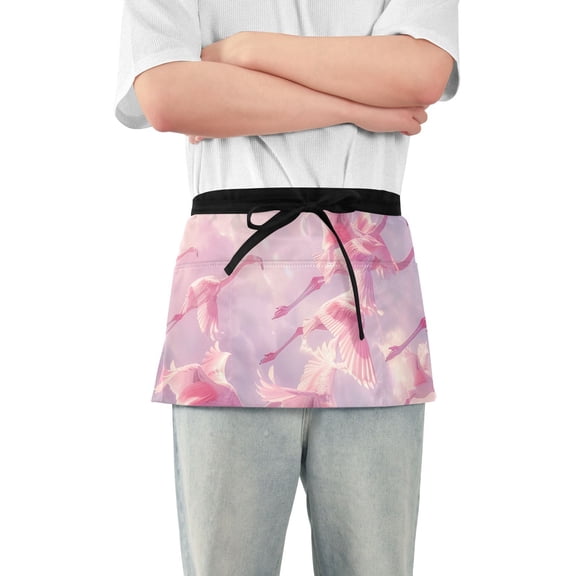Beautiful Flamingos Waist Apron Adjustable Server Half Apron Kitchen Cooking with 3 Pockets for Men Women