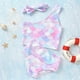 thumbnail image 3 of Niños bebés niñas 3 piezas sirena un hombro chaleco bragas Bowknot Bikini conjunto traje de baño traje de baño, tamaño: 110, sirena Feliz Sencillez, 3 of 4