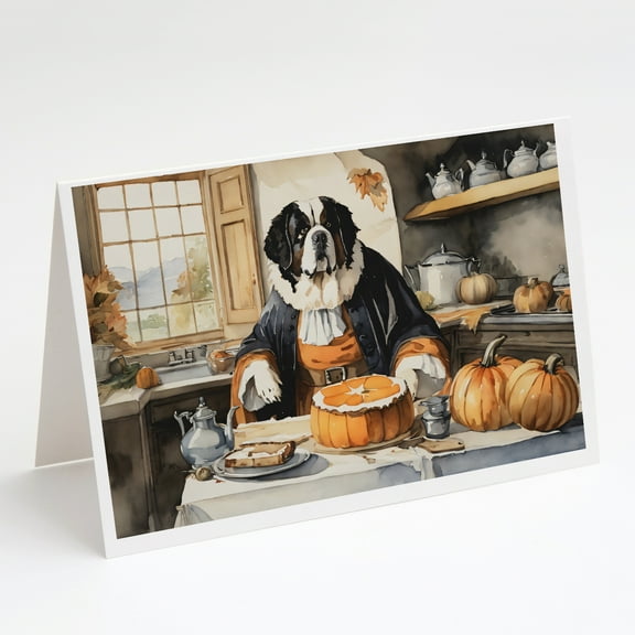 Saint Bernard Fall Kitchen Pumpkins Greeting Cards and Envelopes Pack of 8 7 in x 5 in